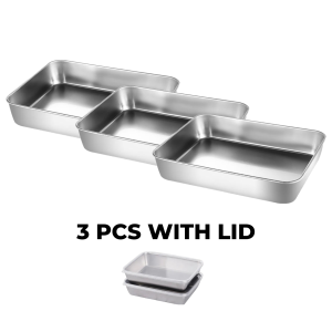 ☀️Life Core☀️ Stainless Steel Square Plate Tray With Lid Rectangular Food Storage Pan Commercial Dish Tray Large Refreshing Lunch Box Container
