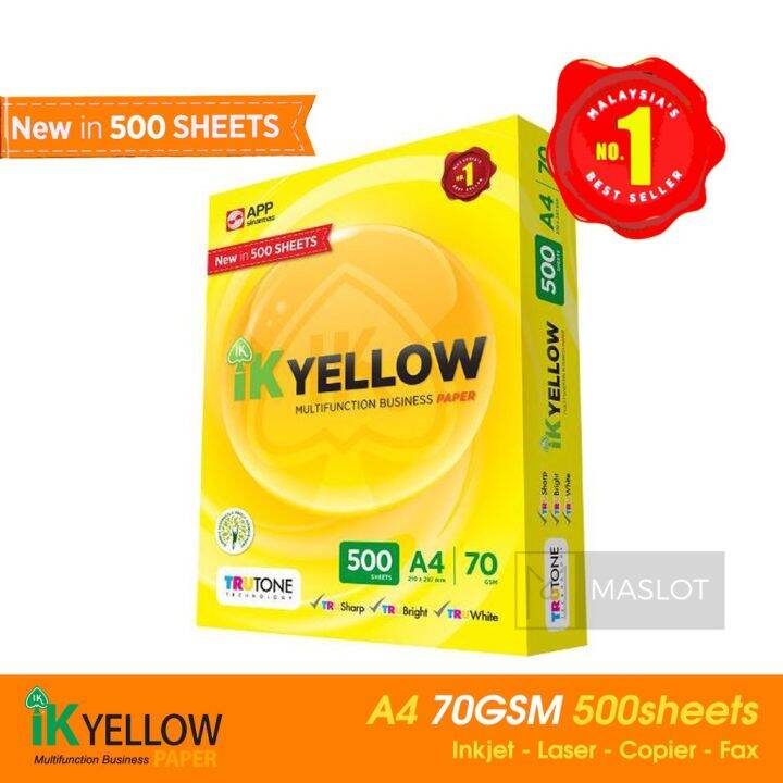 IK Yellow Paper A4 Size 70gsm - 500 Sheets Per Ream (1box = 5reams ...