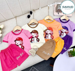 Đồ bộ bé gái SAM kids áo thun phối quần đùi có size đại mặc mùa hè 8-40kg