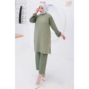 One Set Long Tunik Salur Premium VIONA Model Terbaru Kekinian Garis-Garis Lengan Panjang