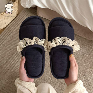 WY-XIXITIAO Home Soft Sole Womens Summer Floor Shoes Sweet Crochet Edge Girly Comfortable All-Season Universal Slip-On Slippers
