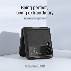 Samsung Galaxy Z Flip 3 5G - Nillkin Qin Leather Case (Vegan Leather) Flip Casing Full Coverage Magnetic Kickstand Black Lavender Elegant Handmade Anti Fingerprint Water proof sweat Scratch Shock Resistant Impact Protection Slim Light Durable