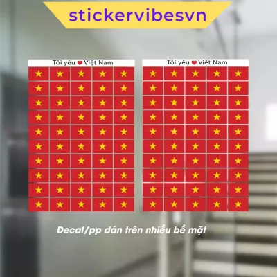 DECAL Combo 50 sticker Lá Cờ Việt Nam Cờ Đỏ Sao Vàng Dán Ly Dán Mặt Decor Kính Dán Vở Laptop SFL2