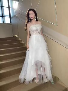 White Feather 2025 New Fashion Birthday Banquet Party Dress Tube Top Prom Evening Sleeveless A-line Party Dresses for Women