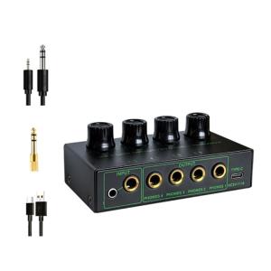 4 Channel Color Headphone Amplifier Splitter With Auditory Cables Adapter For Studio Monitoring And Music Production