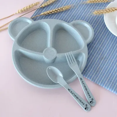 [Same Day Ship] 3Pcs/Set Baby Dinnerware Anti-hot Wheat Training Plate Baby Feeding Bowl Set Tableware Plates with Spoon and Fork