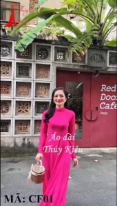 CF01 Áo dài lụa Chiffon 4 tà truyền thống màu Hồng Sen hàng may sẵn đủ màu cao cấp (Cả bộ áo + quần) ảnh thật tự chụp