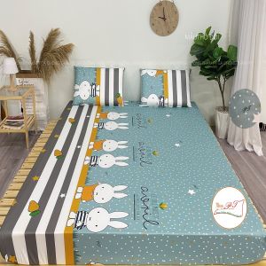 Bộ Ga Chống Thấm Cao Cấp PT  Kèm Vỏ Gối Chất Liệu Thun Lụa Organic Bé Tè Lau Là Sạch Không Nóng Bí (Mẫu Thỏ Đôi)