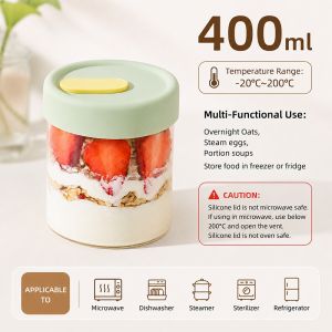 [SG Stock] Microwave Safe Overnight Oat Glass Jar High Borosilicate GlassOatmeal Cup Breakfast Cereal Oats Cup