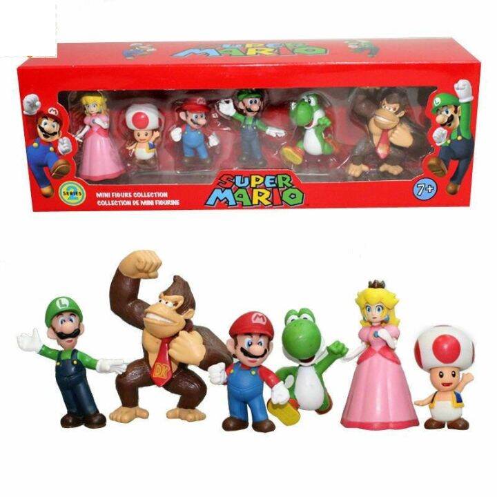 Super Mario Bros Action Toys 6PCS Dolls Mario Luigi Yoshi Tode Figure ...