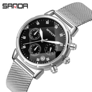 SANDA Fashion Women Watch Top Brand Luxury Ladies Mesh Belt Ultra-thin Watch Stainless Steel Waterproof Quartz Watch