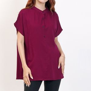 Kemeja wanita jumbo big size polos kerah shanghai / mandarin collar shirt