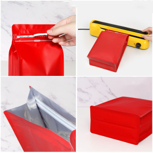 【ถุงกาแฟมีวาล์ว】 ถุงใส่เมล็ดกาแฟ แบบก้นตั้ง แบบขยายข้าง แบบซีลได้ มีวาล์ว สีดำ/สีเเดง 50ใบ