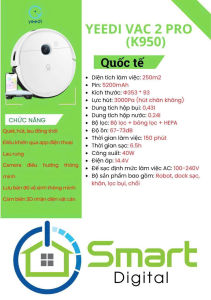 (NÓI TIẾNG VIỆT)Robot hút bụi lau nhà Yeedi K950 (lau rung) - quốc tế new 100% - Lực hút khủng 3000pa - Dung lượng pin 5200 - Cảm biến camera 3D
