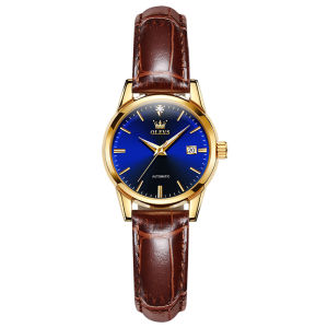 OLEVS 6629 Genuine Leather Band Automatic Mechanical Women Wristwatches Fashion Waterproof Watches For Women Luminous Calendar
