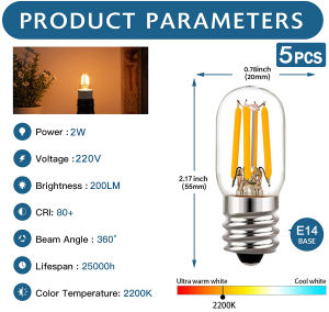 5pcs E12/E14 LED Filament Bulb 2W Antique Vintage LED Lamp Bulb Mini House Decoration 2200K Warm White Night Bulb Dimmable 20Watt Equivalent LED Bulb 90% energy efficient