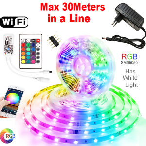 Angelila Đèn LED dải 10m 15m 20m 30m 40m trong một đường RGB 5050 LED dải WiFi thông minh Màu sắc ánh sáng Thay đổi âm nhạc Đồng bộ hóa với điều khiển từ xa cho ánh sáng gia đình Phòng TV trần Tiệc bếp