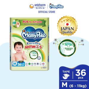 MamyPoko Extra Dry Antimos Tape Baby Diapers M36 (1 Pack) (6 - 11kg)