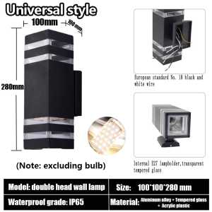 [Free shipping]E27 Up Down Single Dual-Head LED Wall Light Home Outdoor Decor Waterproof Modern Nordic Style Aluminum Wall Lamp for Yard Porch Corridor Balcony Lights