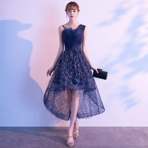 Navy Blue/Champagne Starry Sky Banquet Evening Dress Fairy Temperament One Shoulder Slim Princess Dresses Birthday Dinner Gown