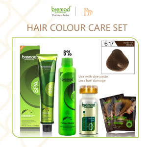 Bremod Hair Color 6.17 Honey tea brown set with oxidizer (6% 9% or 12%) SUPER PLEX Repair Supplements Hair Care Treatment 10ml
