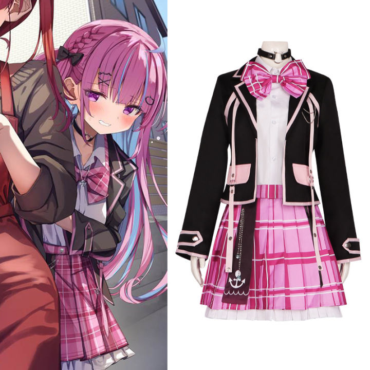 【COSER 77】Virtual YouTuber Custome Minato Aqua  Cosplay ชุดเดียวกัน cos วิทยาลัยวิทยาลัยชุดโลลิต้า J ชุดนักเรียน