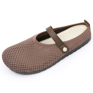 IELGY mother shoes womens summer breathable hollow casual shoes middle-aged and elderly home comfortable flat sandals one pedal half slippers