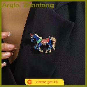 Aryio Vintage Court Style Enamel Galloping War Horse Brooches Pins For Women Clothing Accessories Men Fashion Suit Lapel Corsage