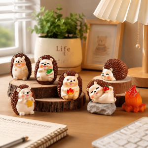 HCHC MALL 6 pcs Sáng tạo Tượng Nhỏ Hình Con Nhím Trang trí Nhựa Mô hình động vật thu nhỏ Quà tặng Mô hình Đồ trang trí hình con nhím Trang trí bàn làm việc tại nhà