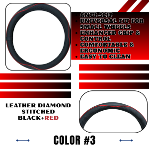 OCAS UNIVERSAL STEERING WHEEL COVER LEATHER DIAMOND-STITCHED TRIM (SMALL)