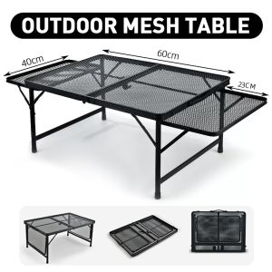 Portable Folding Camping Table Mesh Top Aluminum Outdoor Picnic Table Adjustable Height with Side Wings and Storage Bag for BBQ Camping