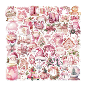 50Pieces Festive Pink Santa Stickers PVC Material Selfs Stick Decoration For Holiday Devices Accessories