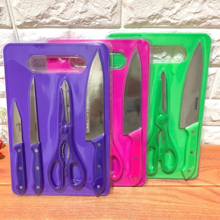 Set Pisau Dapur Talenan Gunting Murah Pisau Set Talenan 5in1