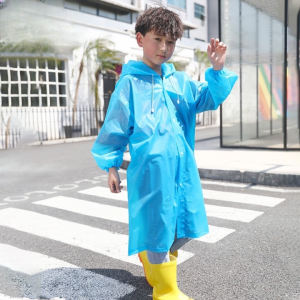 Kids Eco-Friendly Waterproof Raincoat with Snap-Button Closure and Adjustable Hood