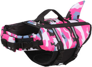 Dog Life Jacket Vest Clothes Life Vest Collar Harness  Dog Swimming Summer Swimwear Clothes Camouflage Shark Blue Fuchsia