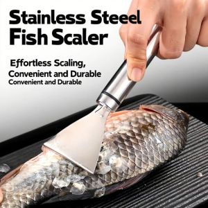 Stainless Steel Fish Scale Planer Scale Scraper with Hook Manual Fish Scale Remover Planer Scraping Seafood Kitchen Tool