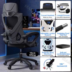 Gaming Chair Computer Chair Ergonomic Chair Mesh Office Chair 90°-145° Recline Adjustable Chair High Back Chair Comfortable Breathable Chair with Footrest Korean Chair