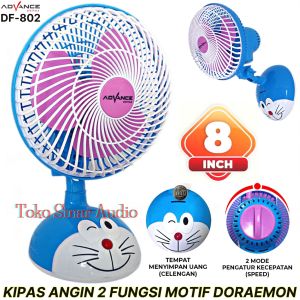 Kipas Angin 2 in 1 Multifungsi ADVANCE DF-802 Stand Fan & Wall Fan Motif Doraemon Meja & Dinding Kipas Angin 8 inch + Celengan / Kipas Angin Dinding  2in1 Kipas Dinding Kipas Meja 8 inch - TOKO SINAR AUDIO