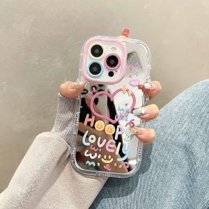 Cute Happy Lovely Love Heart Colorful With Mirror Phone Case For iPhone 11 12 13 14 15 16 Pro Max Shockproof Back Cover Y2k Girl