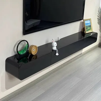Saving Floating Wall Mounted TV Cabinet Solid Wood Narrow Custom Design Modern Minimalist Cream White for Small Space Living Room 6c1d