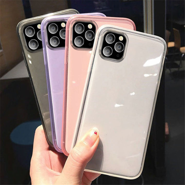 Creative Solid Candy Color Black White Pink Green Clear Soft Case for  iPhone 15 14 PRO