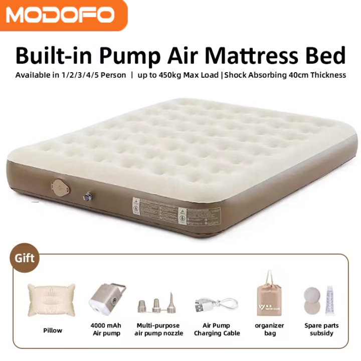 MODOFO 🔥Inflatable Air Bed Double Size with Electric Pump Automatic Portable Foldable For Camping Tent camping air bed