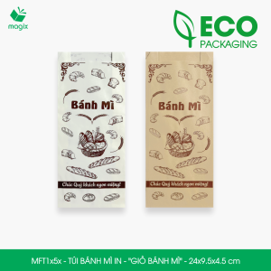 Combo 100 Túi bánh mì 24x9.5x4.5 cm in sẵn họa tiết GIỎ BÁNH MÌ - Bao bánh mì Túi giấy thực phẩm an toàn