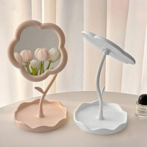 INS Flower Shape Desktop Makeup Mirror 360° Rotating HD Dressing Mirror Portable Beauty Mirror