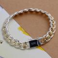 【Hot item】 New 925 Sterling Silver Solid 8/10mm Chain Bracelet Men Women Chain Noble Wedding Jewelry Charms Party Birthday. 