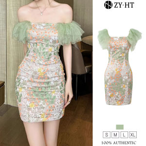 ZYHT EraVogue Váy nữ Váy xanh lá cây Váy lưới Váy hoa Váy công sở Váy Hiso Váy cổ điển Váy công sở Váy dự tiệc Váy dạ hội 40504