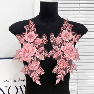 OPEAREY Embroidery Lace Flower Stickers Handmade Bead DIY Embroidery Lace DIY Materials DIY Flower Cloth Pieces Wedding Dress Decoration