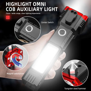 【With Safety Hammer】emergency flashlight multifunctional emergency light rechargeable heavyduty flashlight super bright Strong Light cob light work light car Emergency Escape Rescue Tool With Window Breaker Outdoor Hiking Camping flashlight waterproof