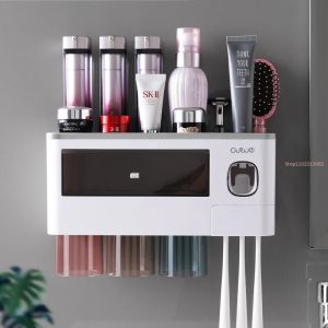 Automatic Toothpaste Dispenser Squeezer Magnetic Toothbrush Holder With Cups Home Storage Rack For Bathroom Accessories2026