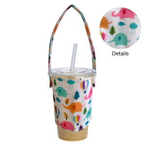 PUNKSTAR Portable Beverage Cup Foldable Holder Carrier Reusable Drink Sleeve Handle Carry Strap for Coffee Bubble Tea Hot & Cold Drink with Integrated Straw Holder